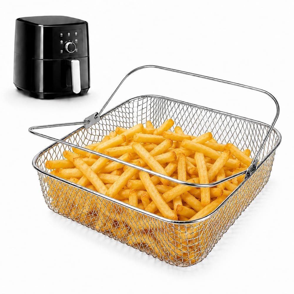 Square Fryer Basket with Handle, 8.5 inch Wide Fryer , 304 Stainless Steel Me…