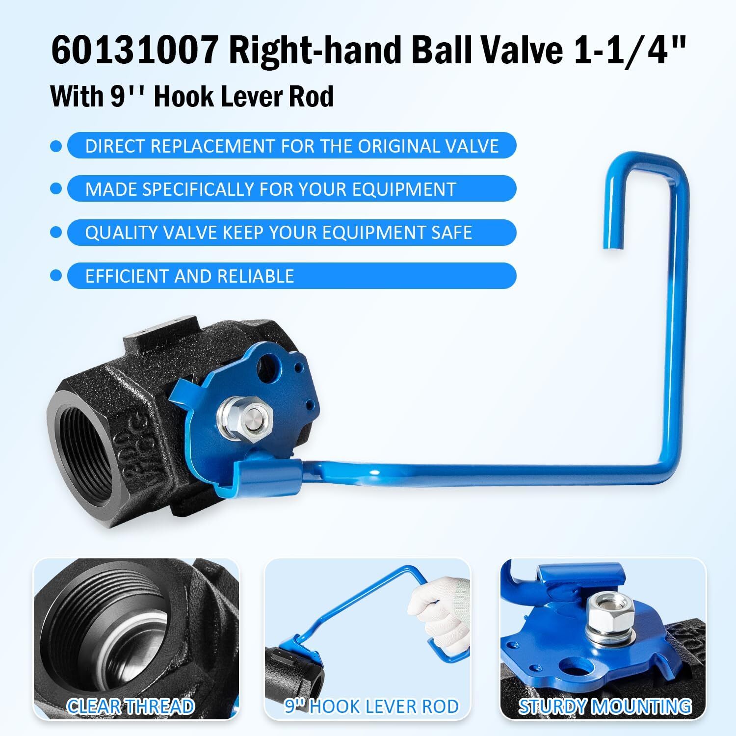 Ball Valve 1-1/4″ Right-hand w 9» Hook Lever Rod For Pitco Fryer SG14 60131007