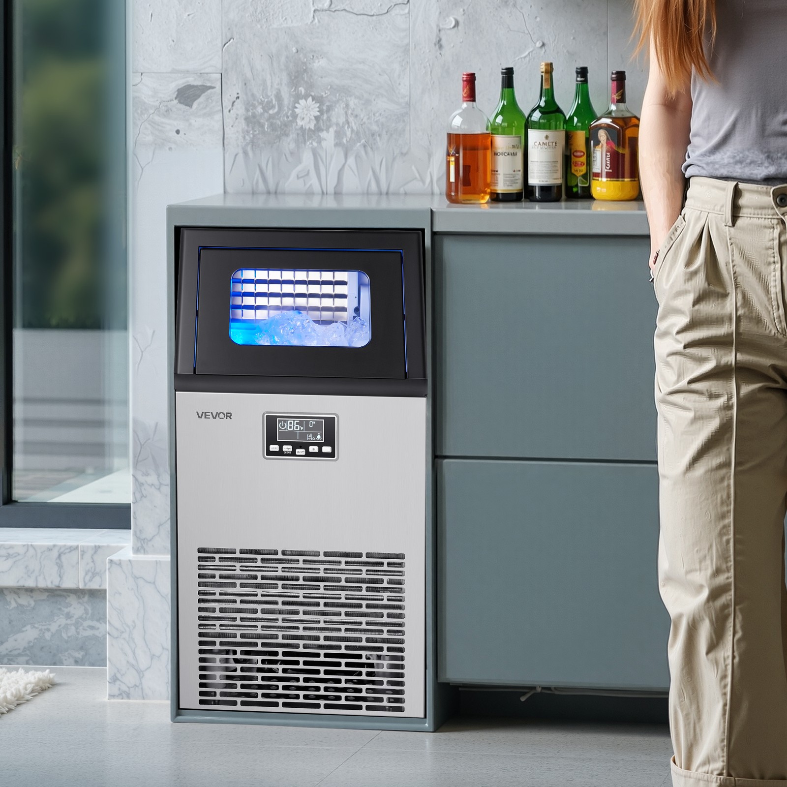 VEVOR Commercial Ice Maker 100lbs/24h Ice Machine 28Lbs Storage Bar Restaurant