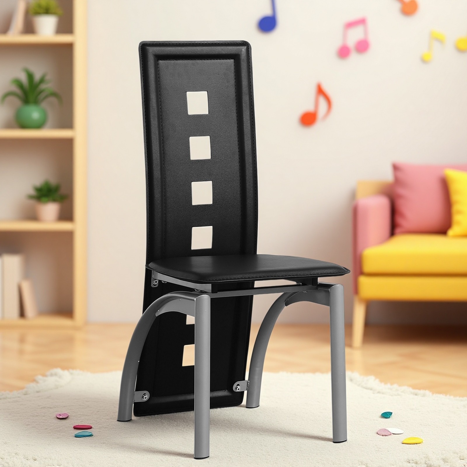 4pcs Dining Chairs – PU Leather, High Back Square Cutout Design & Chrome Legs