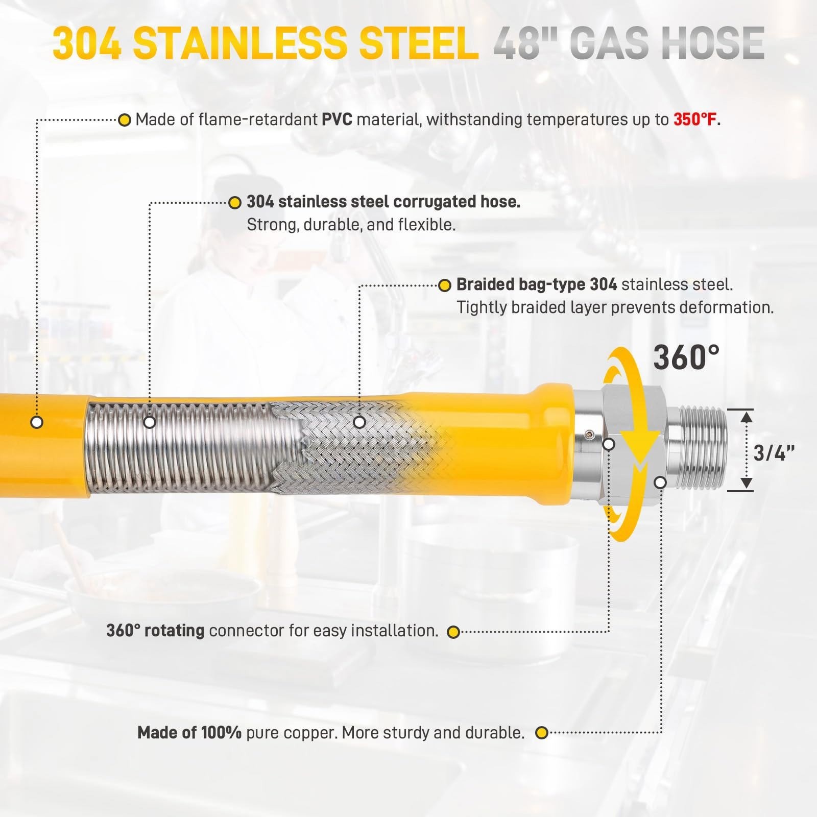 1675KIT48 Safety System Kit 3/4″×48″ Gas Hose Connector Kit W/3/4 Quick Connect