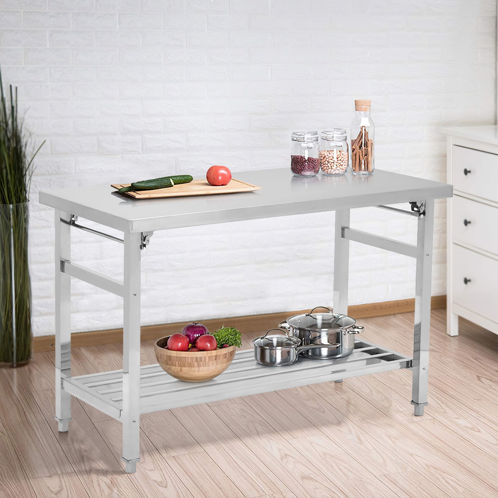 Folding 47″x24″ Kitchen Restaurant Work Prep Table Stainless Steel w/ Undershelf