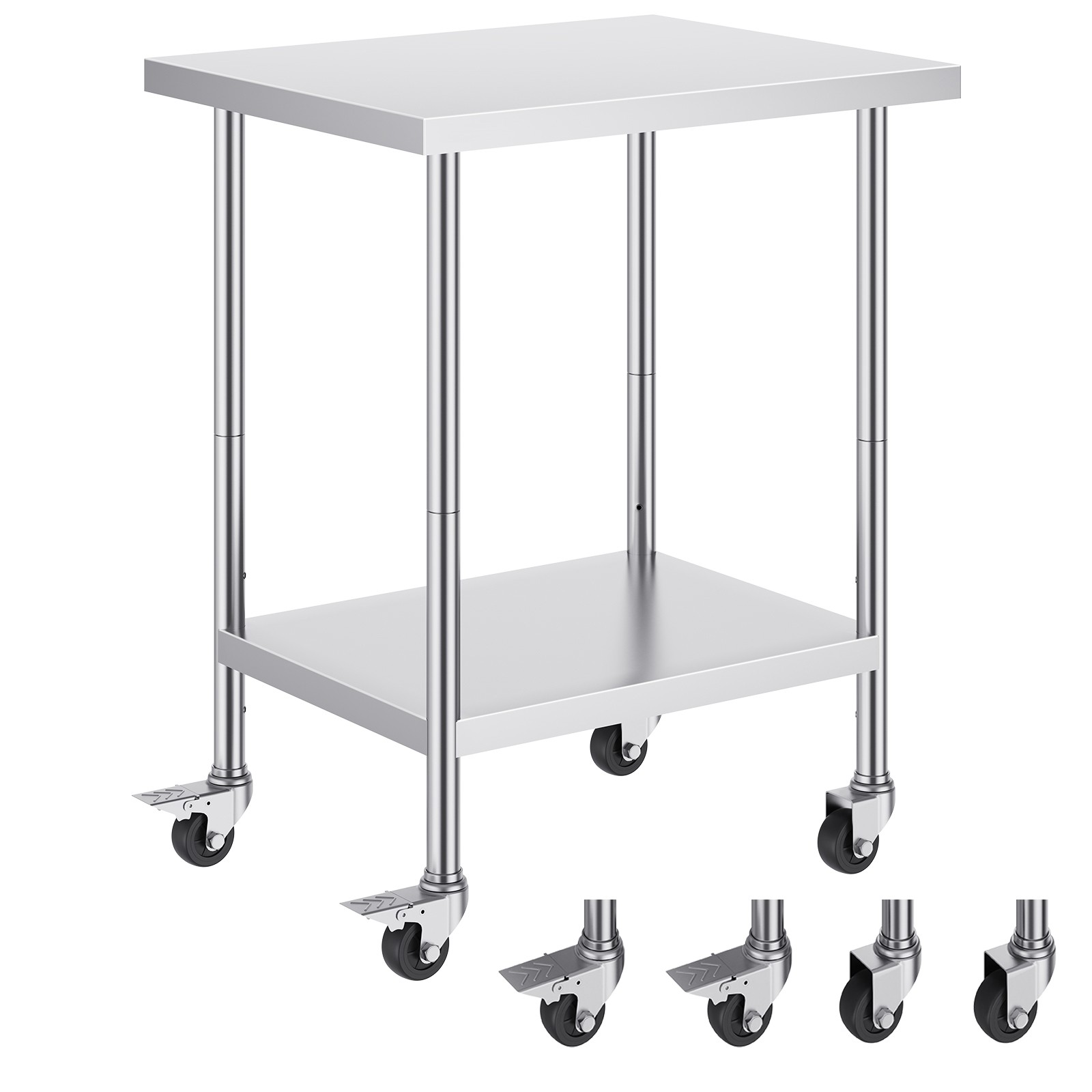 VEVOR Stainless Steel Work Table Commercial Prep Table 24×30 Inch With 4 Casters