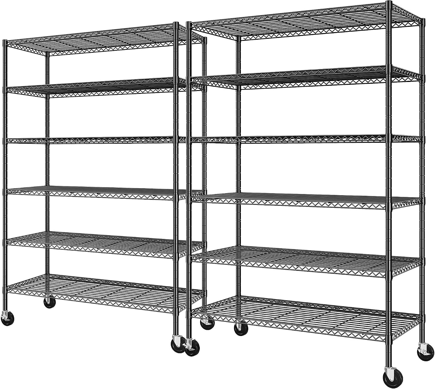 82″H X45″W X18″D Storage Shelves with Wheels, 6 Tier Wire Shelving Adjustable