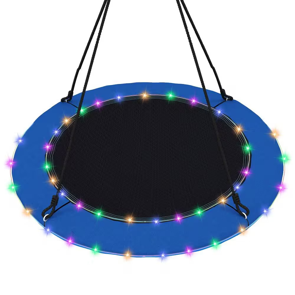 Black Blue 40 In. Saucer Tree Swing 660 Lbs. for Kids Adults Outdoor W/Led Light