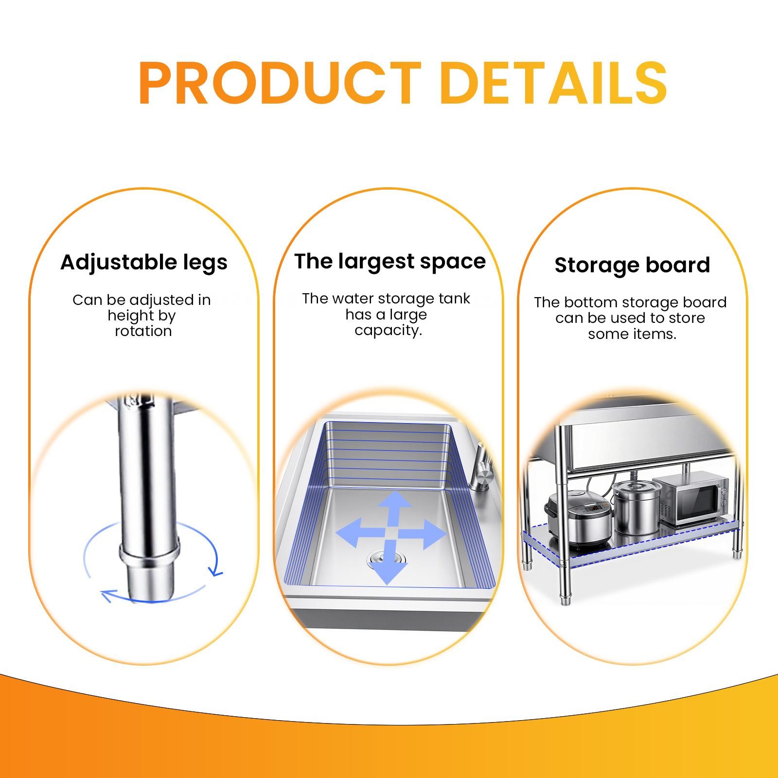 Stainless Steel Utility Sink 40″ Bathroom Sinks with 360° Rotate&Pull-out Faucet