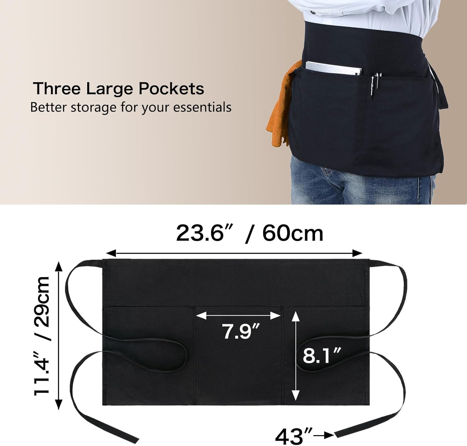 Cotton Server Aprons 3 Pack Waiter Waitress Apron Short Apron with Pockets Resta
