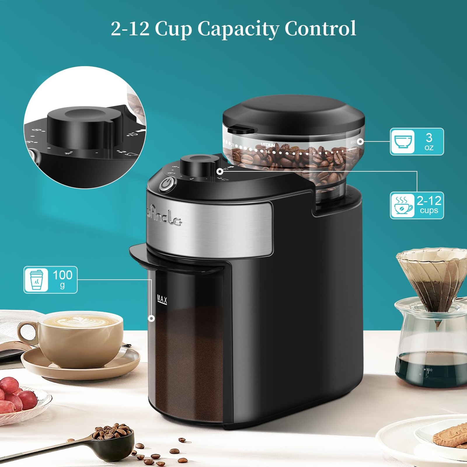 Wancle Burr Coffee Grinder Flat Burr Coffee Grinder with 28-Setting, Precise Gri