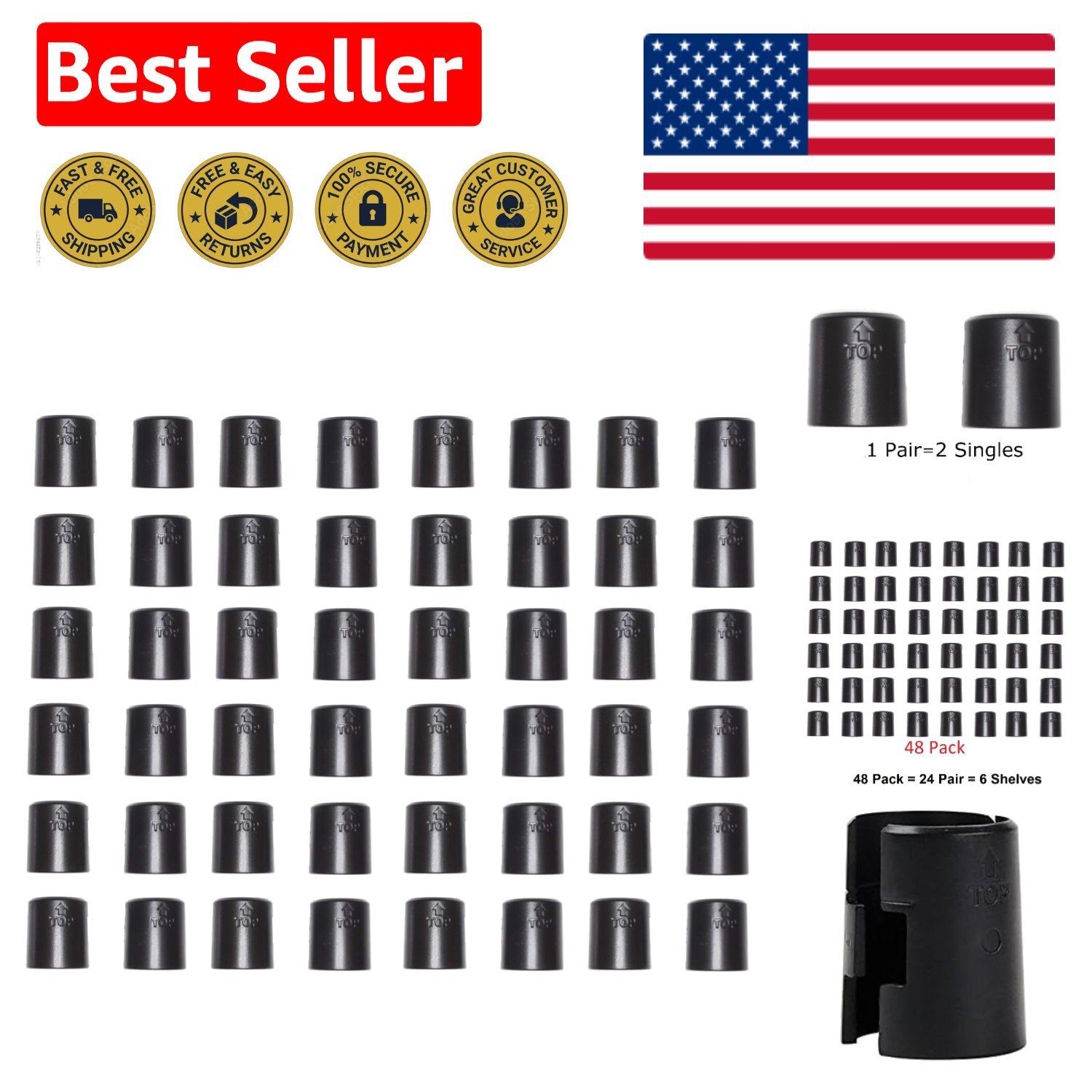 Industrial Black Wire Shelf Clips – 48-Pack Durable Split Sleeves for Shelves