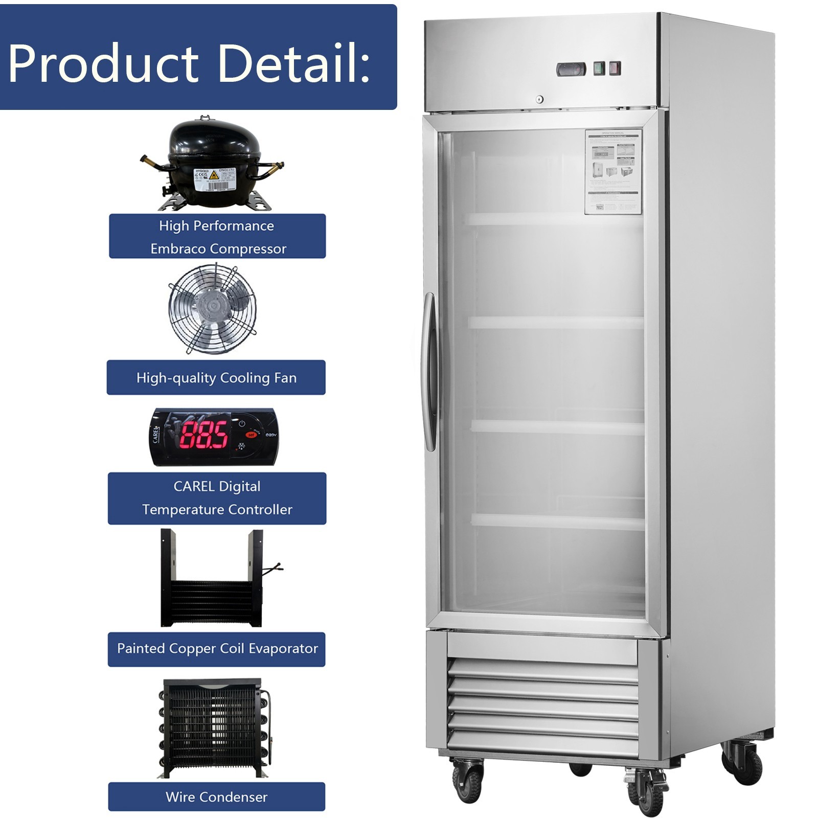 27»W Commercial Merchandiser Refrigerator | 18.7 Cu.ft 1 Glass Door Cooler
