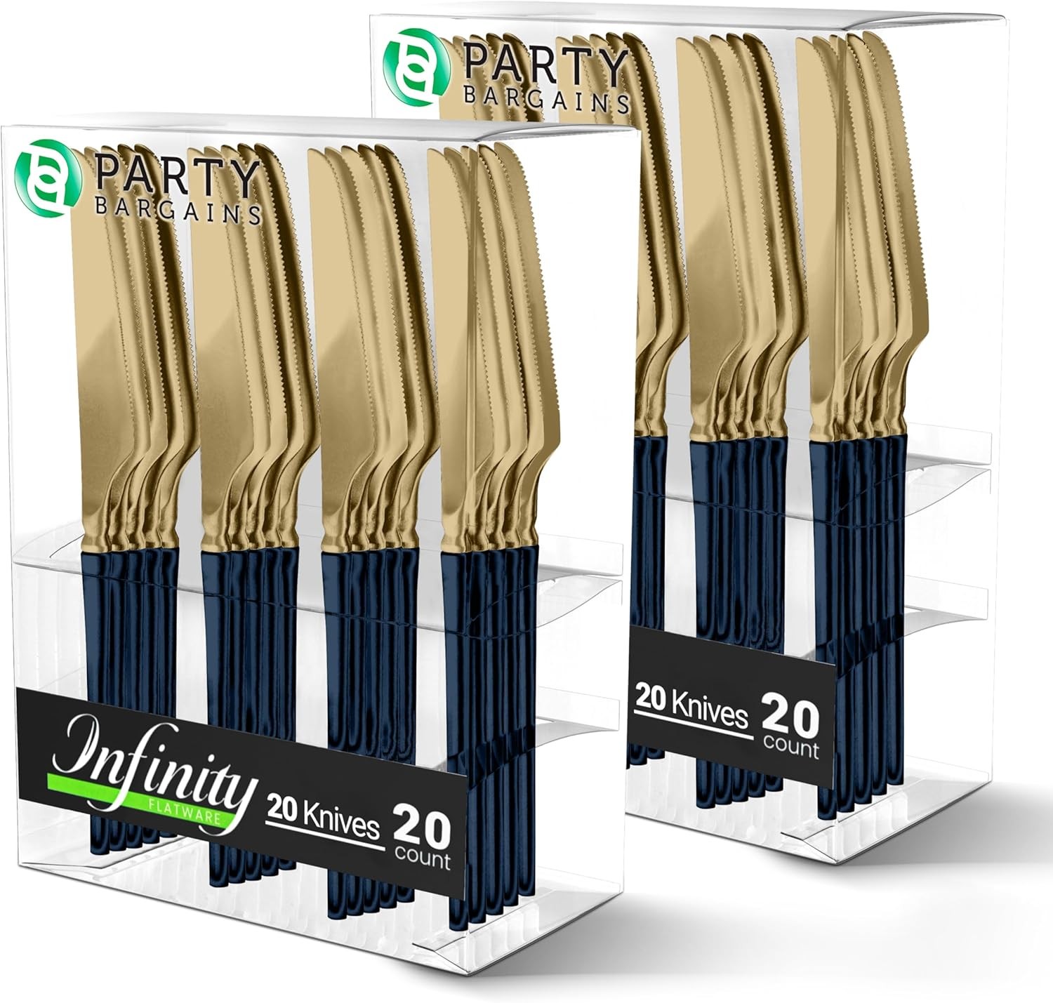 Disposable Plastic Navy Gold Dinner Knives, Infinity Modern Design Utensils, 40