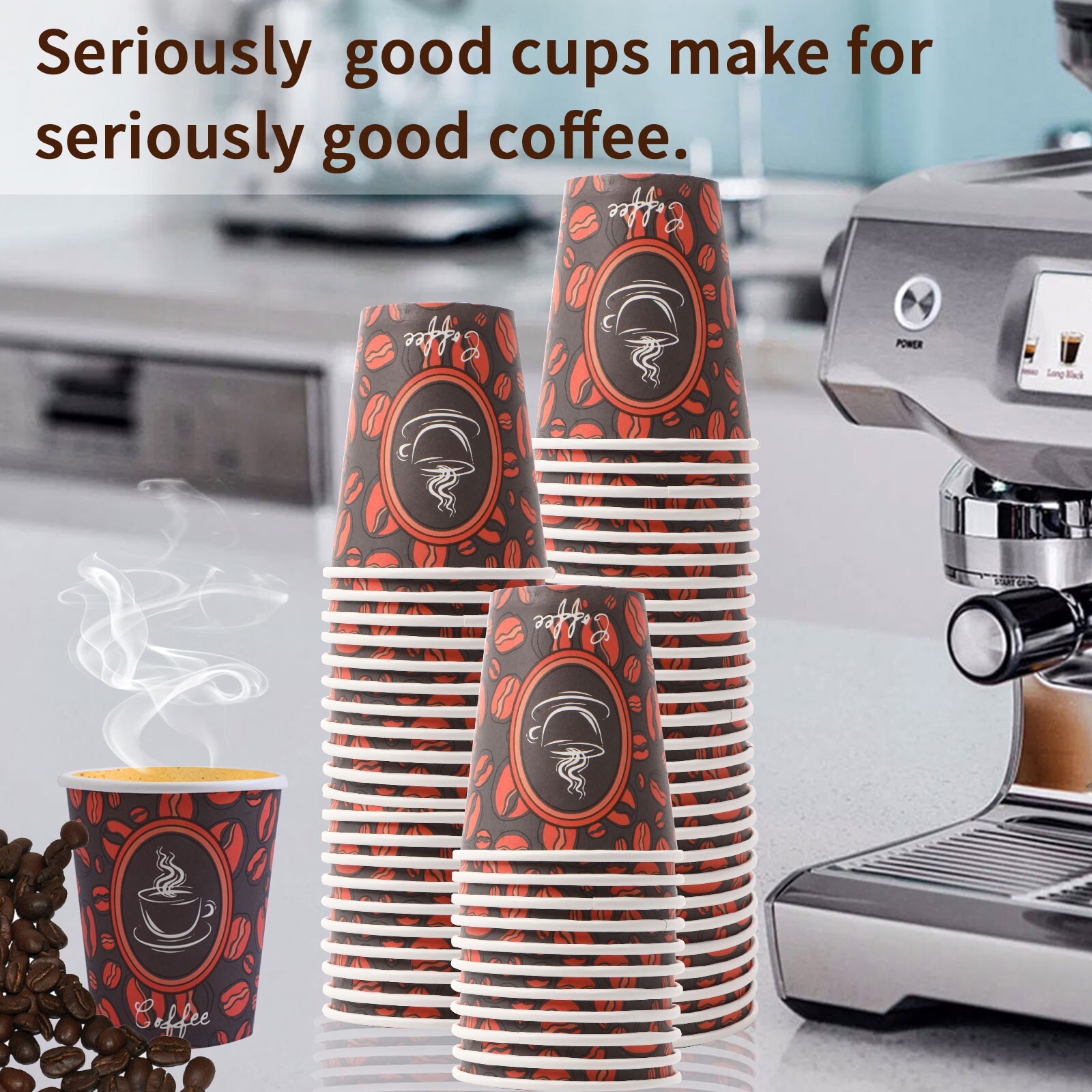 100 Pack Quality Disposable Paper Hot Coffee Tea Cups with Lids- 8oz USA SELLER