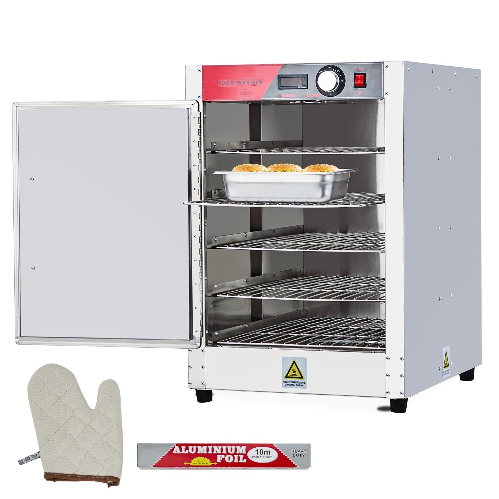 4/5-Tier Commercial Food Warmer Temperature Control Warming Cabinet & Water Tray