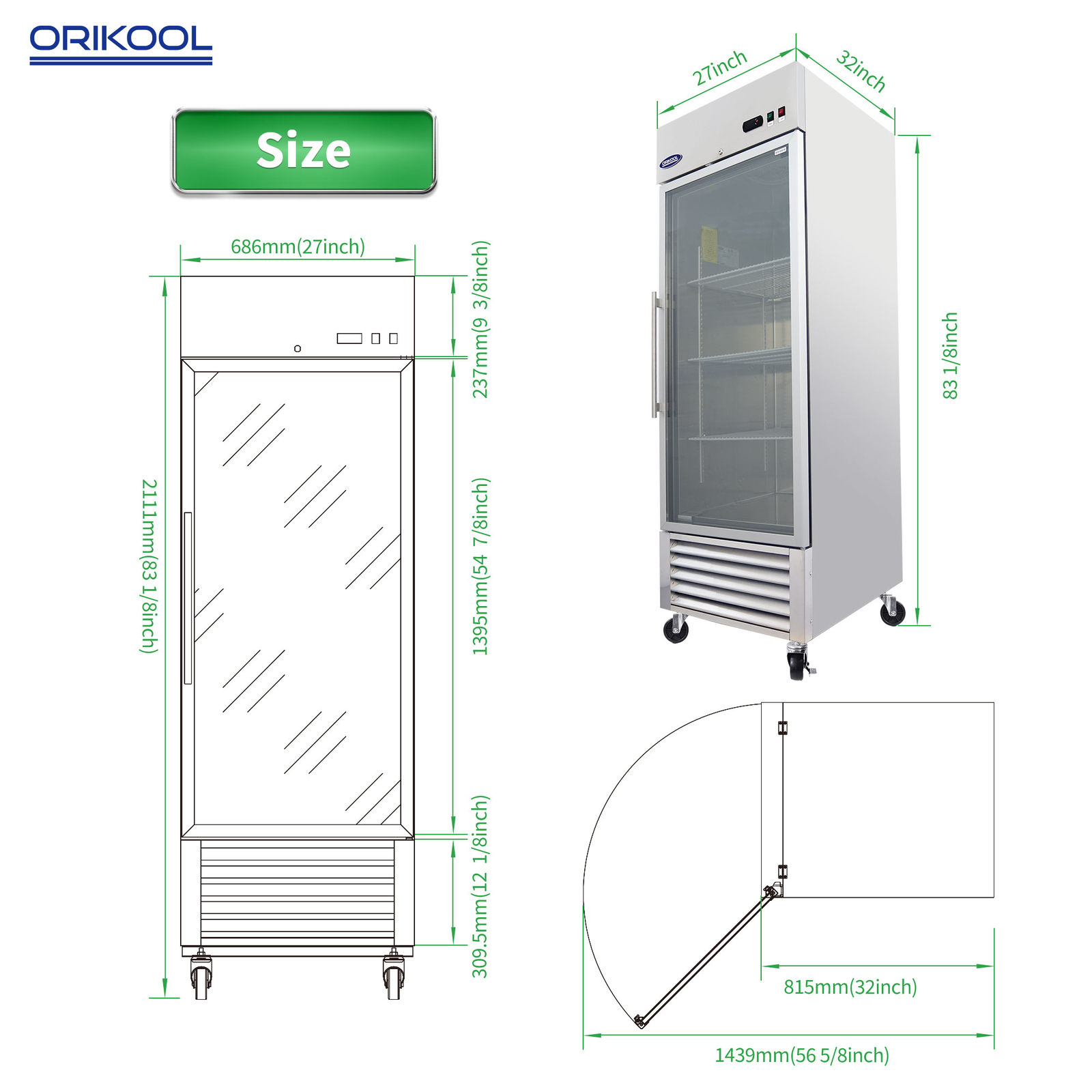 27″ Stainless Steel Commercial Merchandiser Display Refrigerator 23 Cu.ft