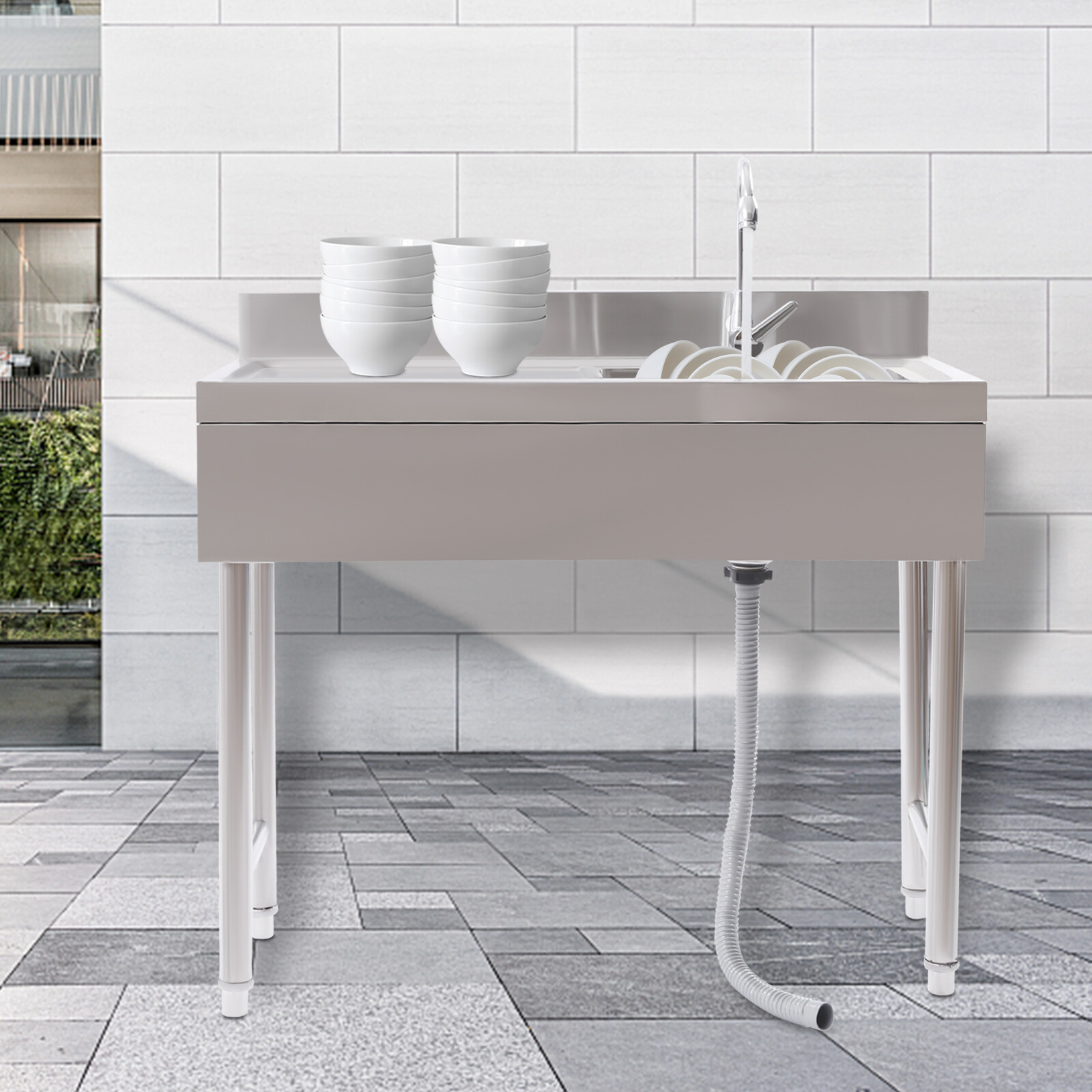 Commercial Sink Stainless Steel Kitchen Utility Sink 1 Compartment & Prep Table