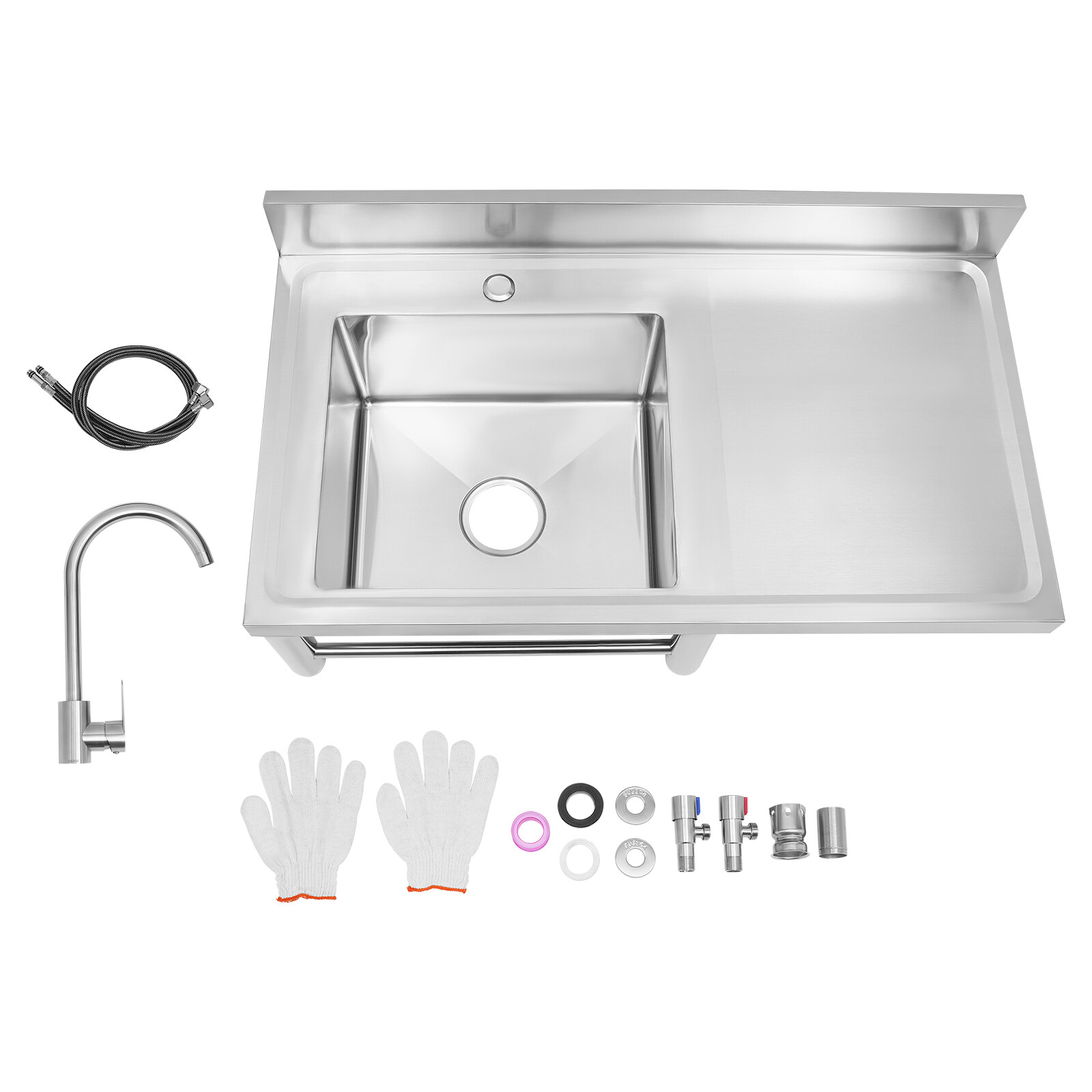 Commercial Kitchen Sink Prep Table with Faucet 304 Stainless Steel 1 Compartment