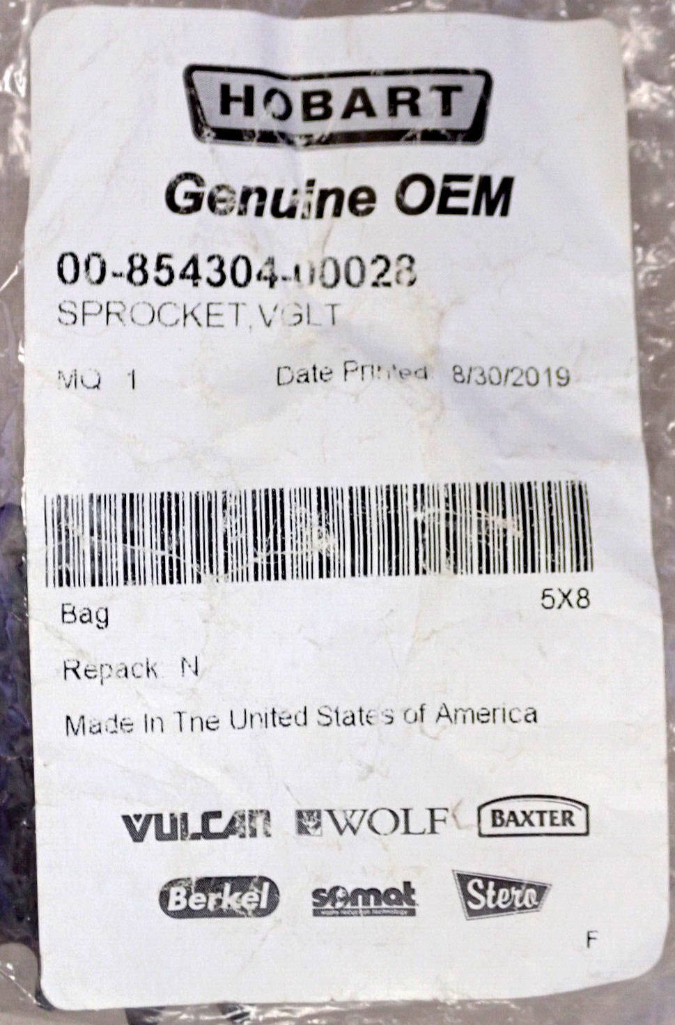 Crown Steam 5313-2 Sprocket, Output, Tilt / Vulcan Hart 00-854304-00028 / Hobart