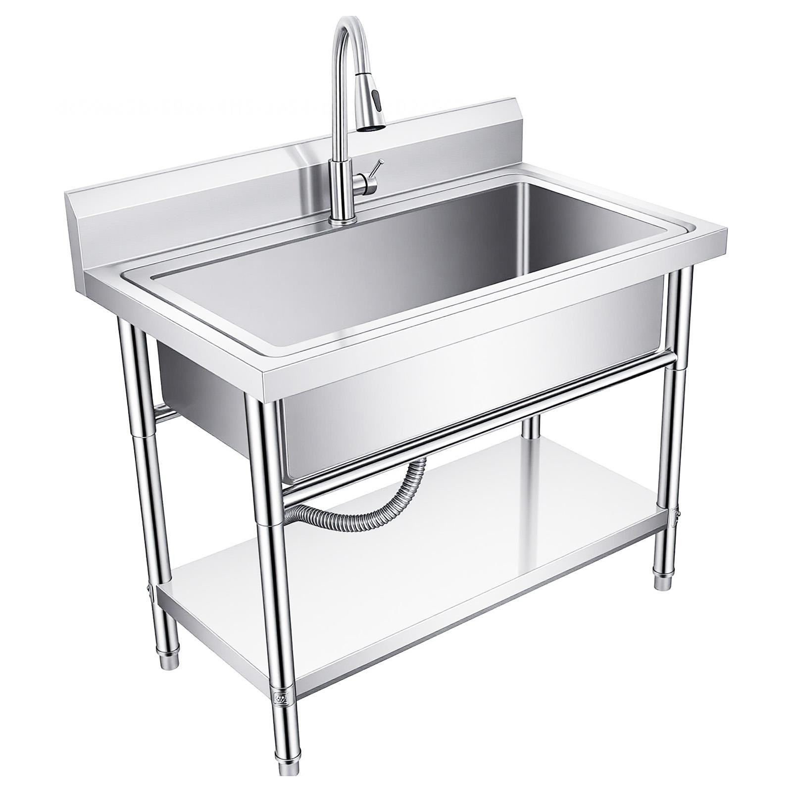 Stainless Steel Utility Sink 40″ Bathroom Sinks with 360° Rotate&Pull-out Faucet