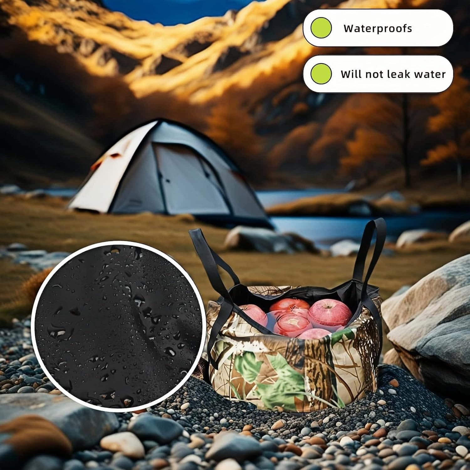 Leakproof Collapsible Basin – Versatile Camouflage Bucket for Camping & Travel