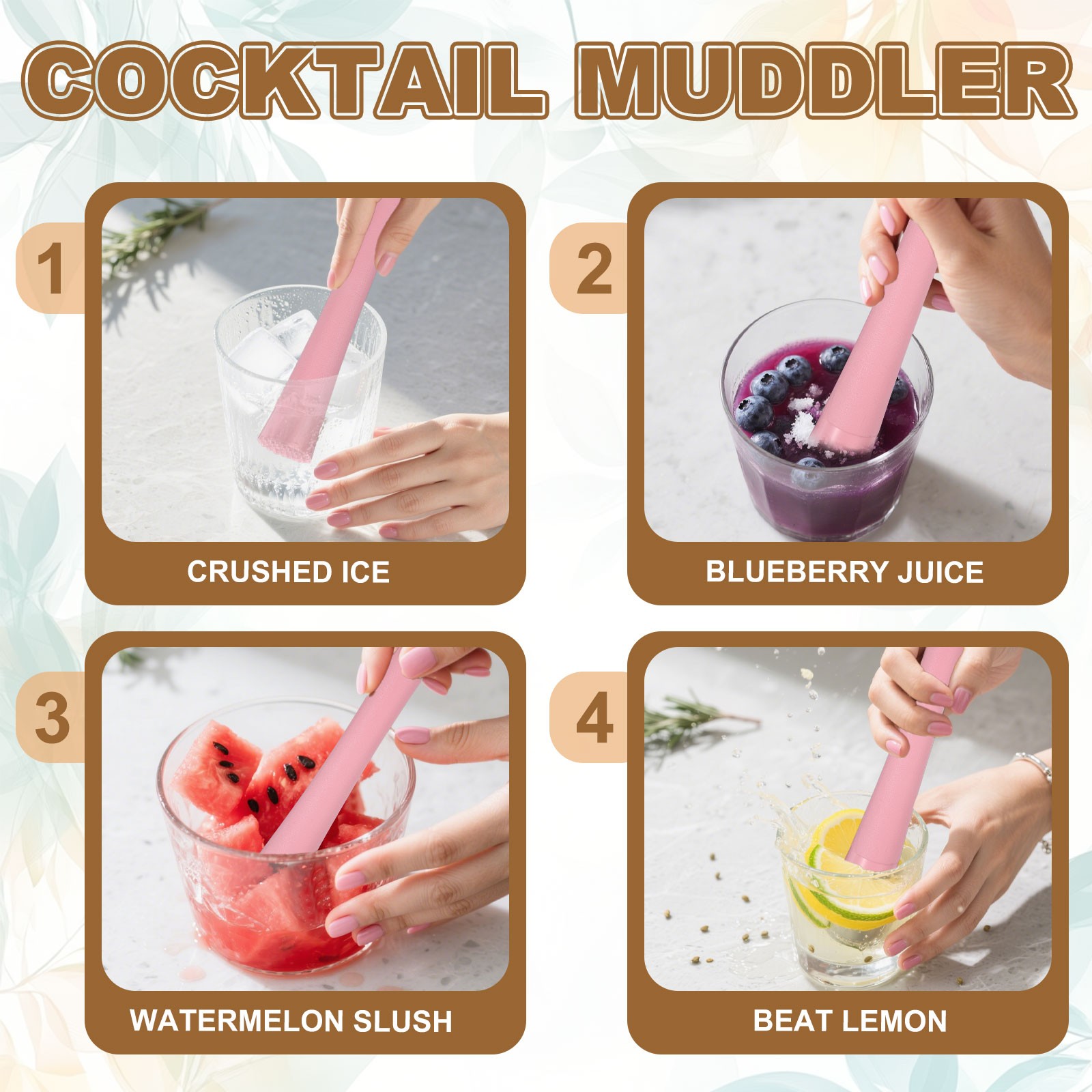 Cocktail Muddler 8 Inch PP Drink Muddler Pink Thin
