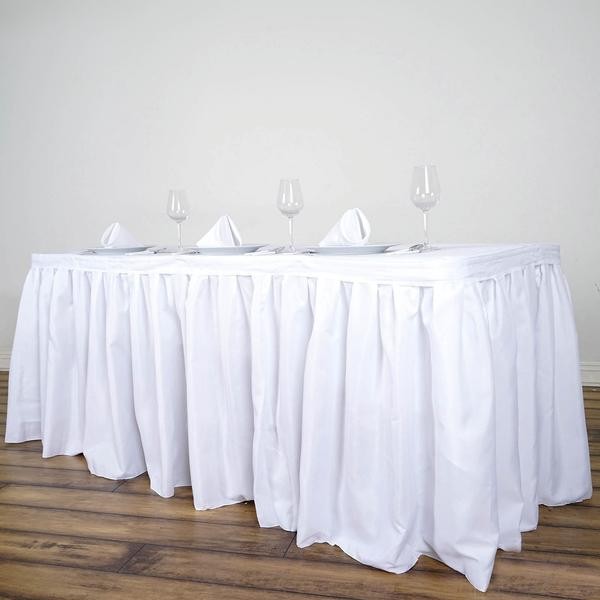 White 17 feet POLYESTER PLEATED TABLE SKIRT Tradeshow Wedding Catering Supplies