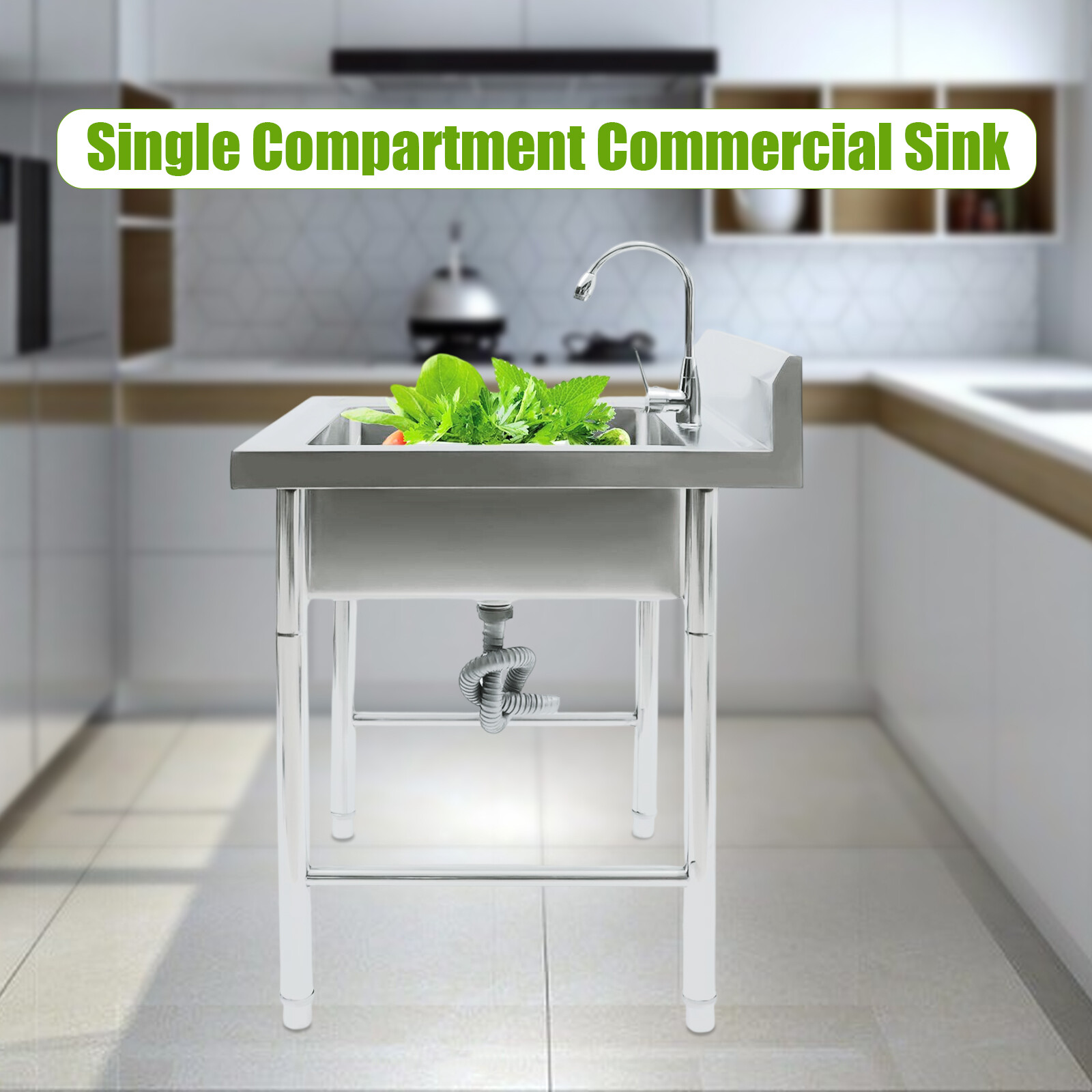 27.5″ Upgraded Free Standing 304 Stainless Steel Utility Sinks with Backsplash