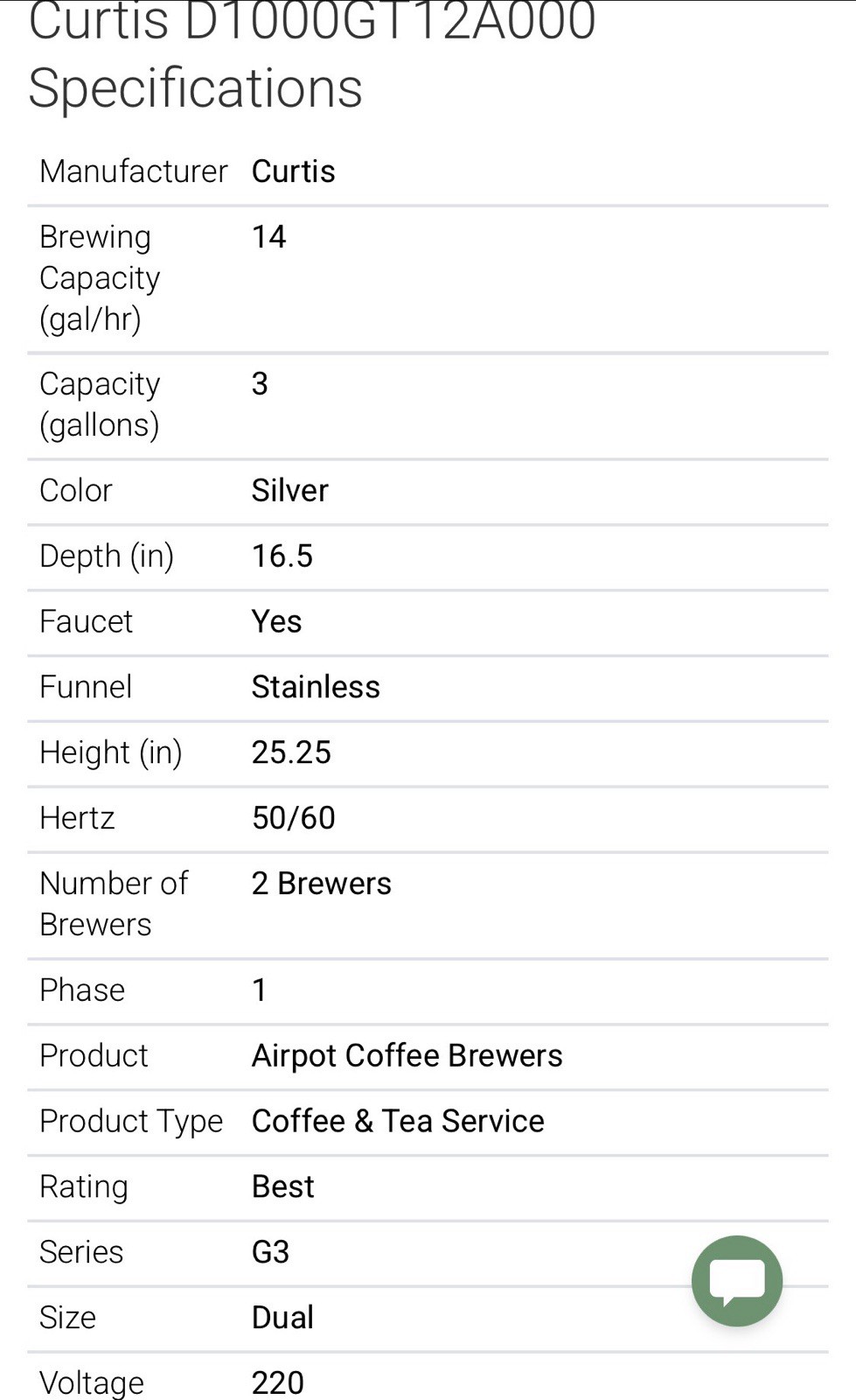 Curtis D1000GT12A. Twin Airpot Bulk Dispenser Coffee Brewer 5100W NSF UL