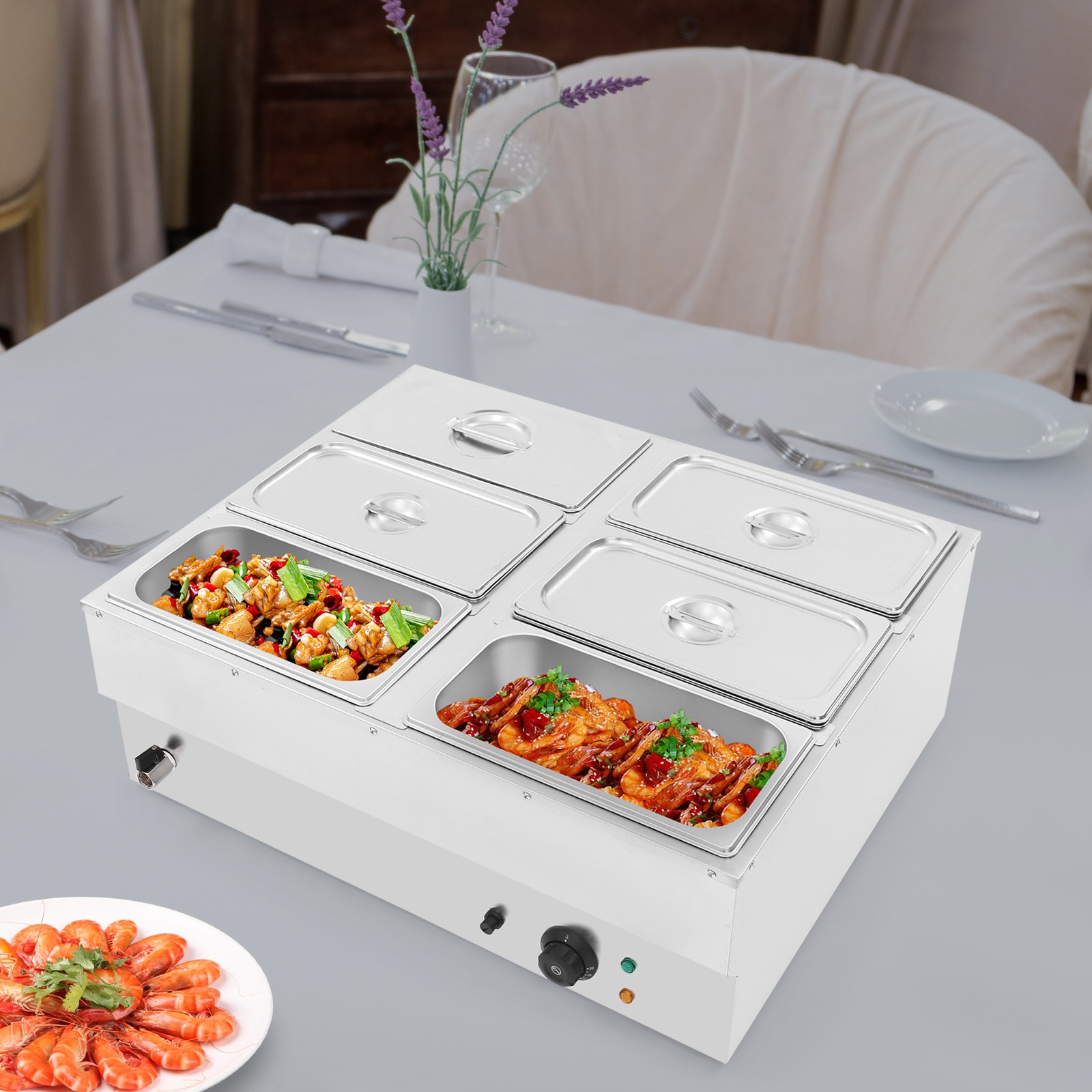 Stainless Steel Soup Warmer Electric Food Warmer 6-Pan Commercial Food Warmer