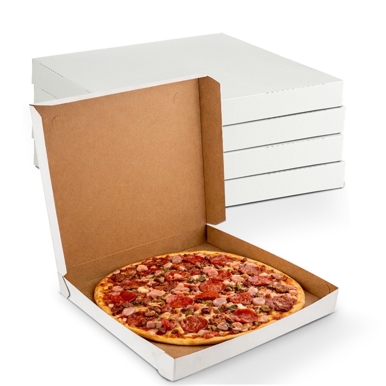 MT Products 14″ x 14″ x 1.9″ Extra Thin White Paperboard Pizza Boxes – 100 Pack