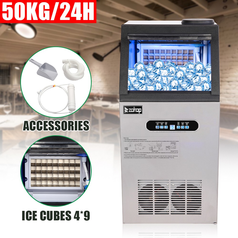 ZOKOP 110Lbs Commercial Stainless Steel Ice Maker Machine Cube Bar Food Service