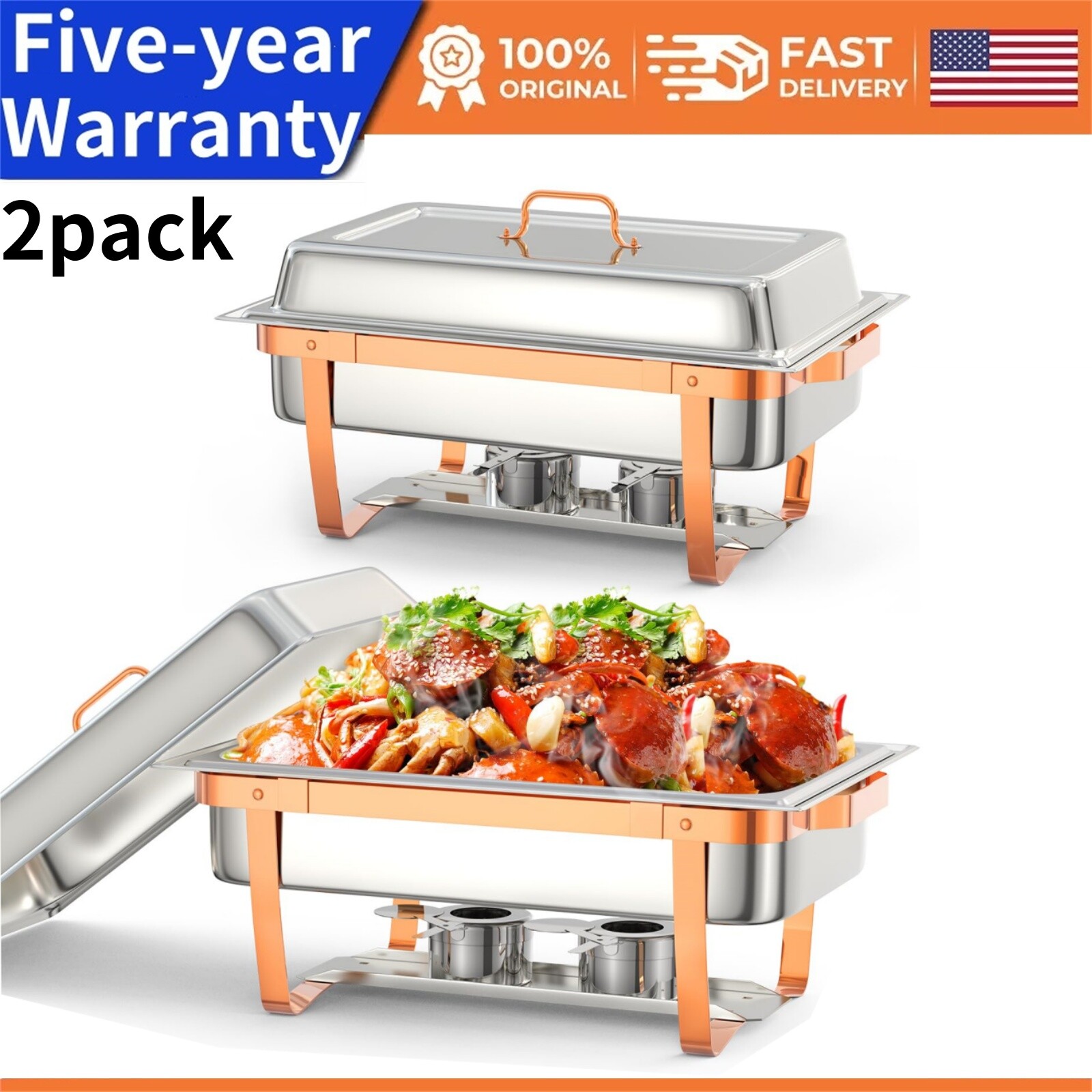 2 Packs Chafing Dish for Buffet Set 8 Qt Chafers and Buffet Warmers Sets Fold