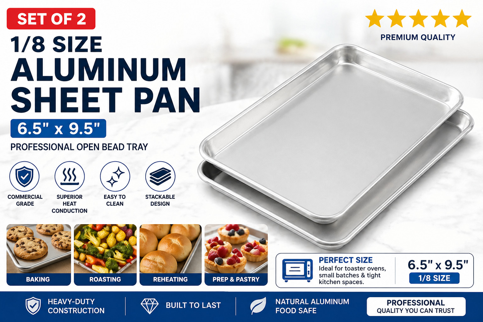 Winco Aluminum 1/8 Size Sheet Pan, 9″X6″, Silver | 1/Each – 2 Set