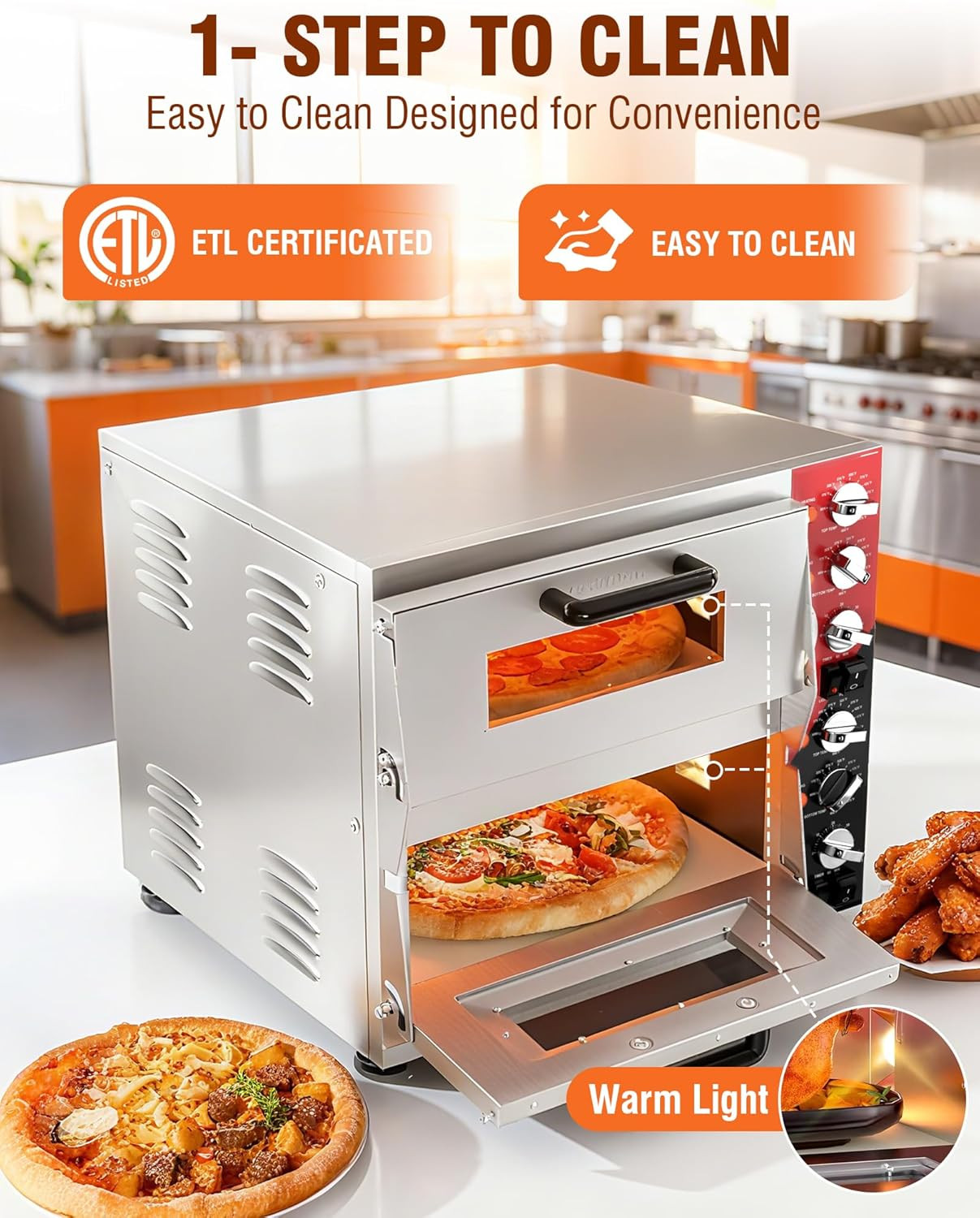 16″ Electric Double Decker Pizza Oven with Timer & Stone for Home & Restaurant