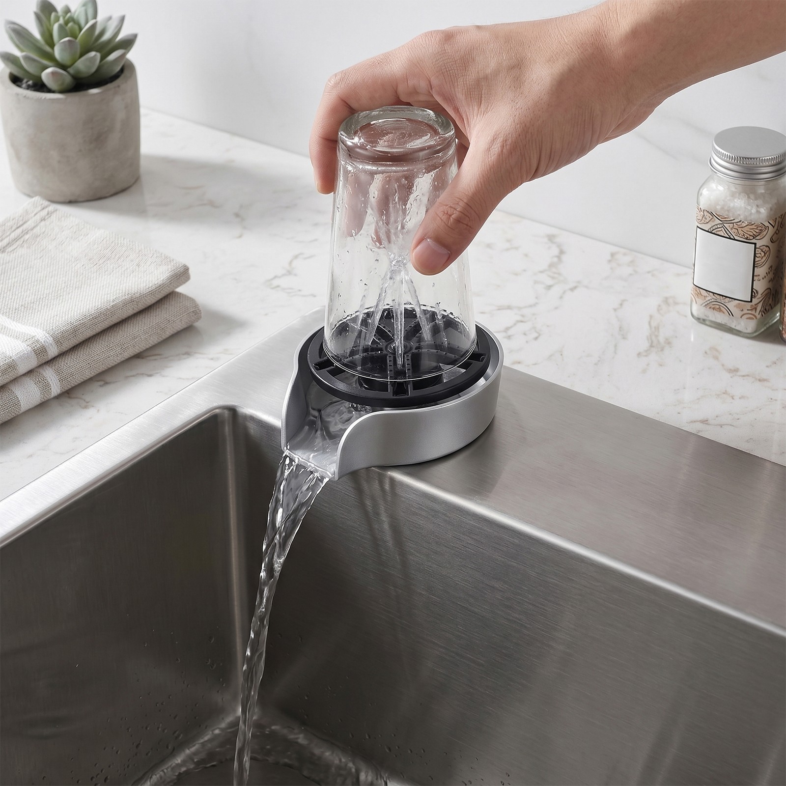 360° Rotating High Pressure Pull Out Glass Rinser Kitchen Sink Cup Bottle Washer
