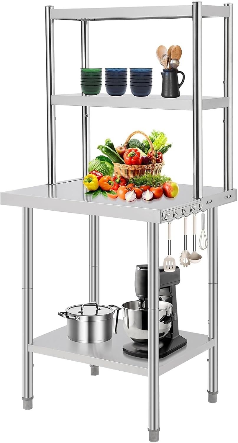30×24 Inch, Total Height 65 Inches Heavy Duty Stainless Steel Work Table