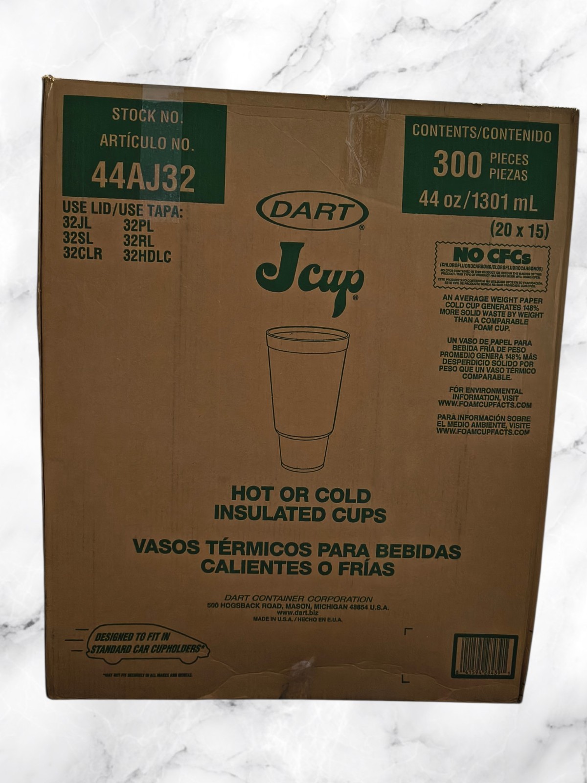 Dart 44AJ32 J Cup 44 oz Insulated Foam Cups 300 Ct White