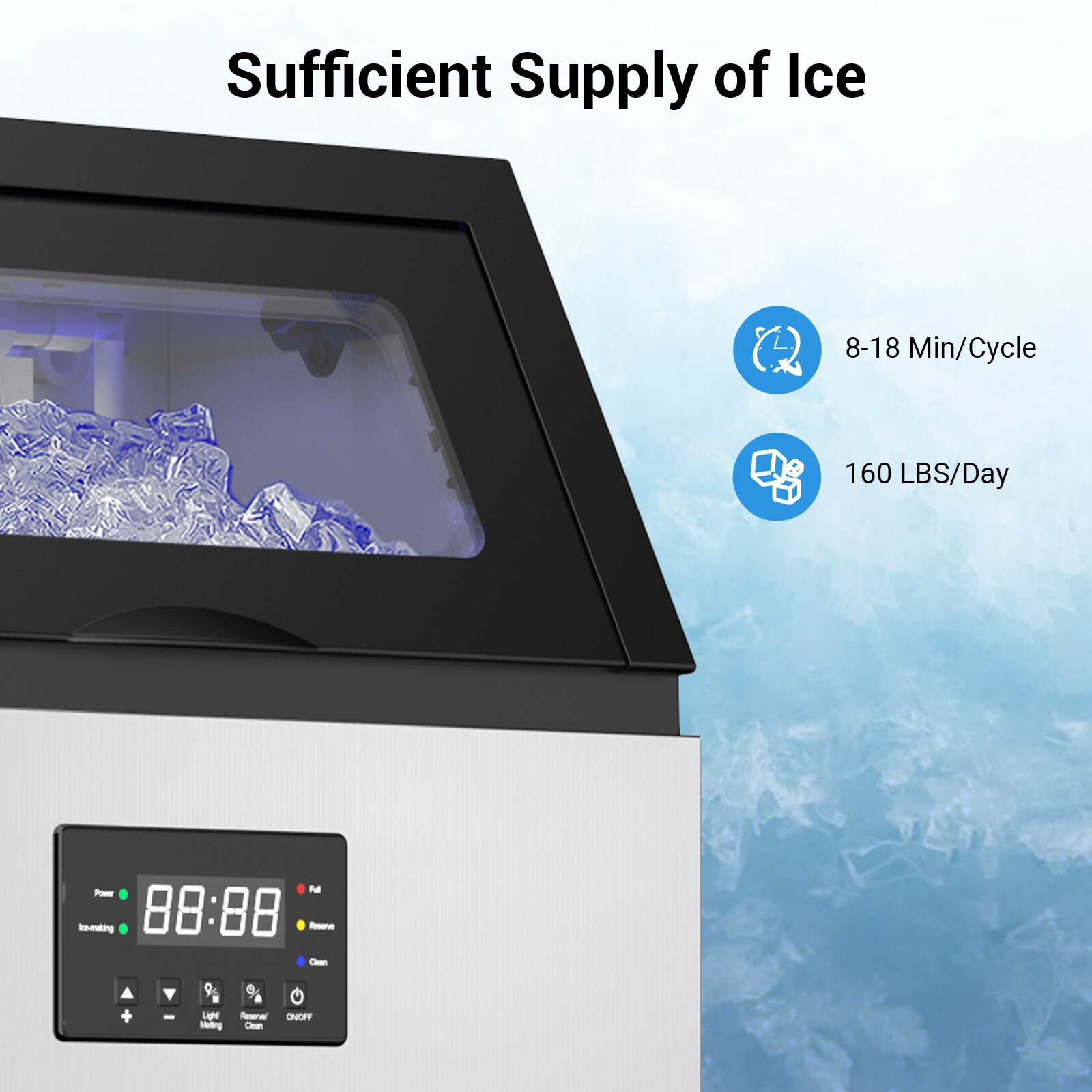 160lb/24H Commercial Ice Maker Machine 50LB Storage Bin 55 Ice Cube Undercounter