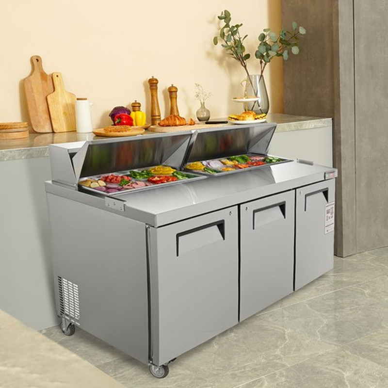 Refrigeration 72″W Sandwich Salad Prep Table 3 Doors with 18 Pan Capacity