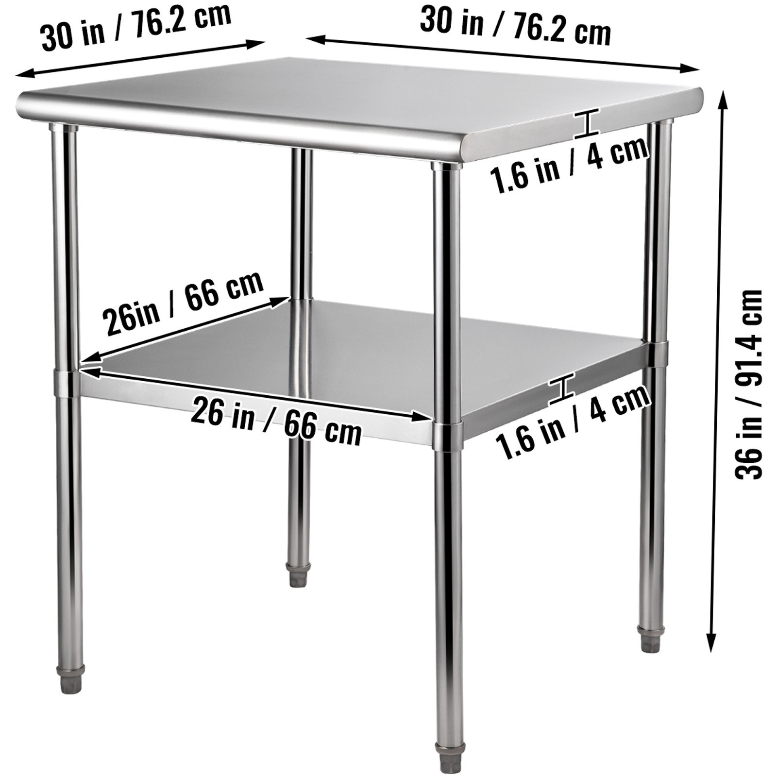 Uimoso Stainless Steel Commercial Prep Table for Food Service, 30x30x36in