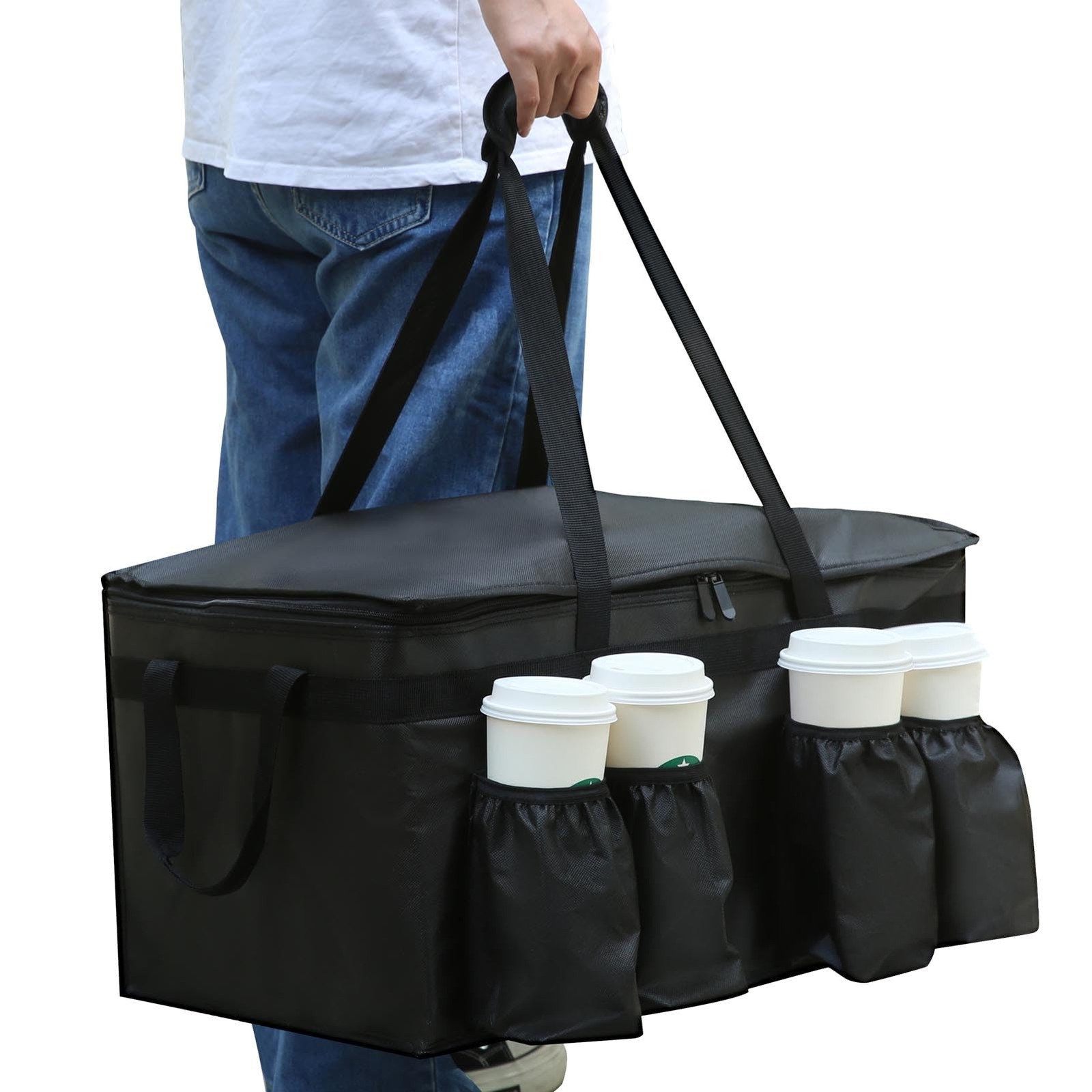 Insulated Food Delivery Bag with Cup Holders for Doordash Uber Eats