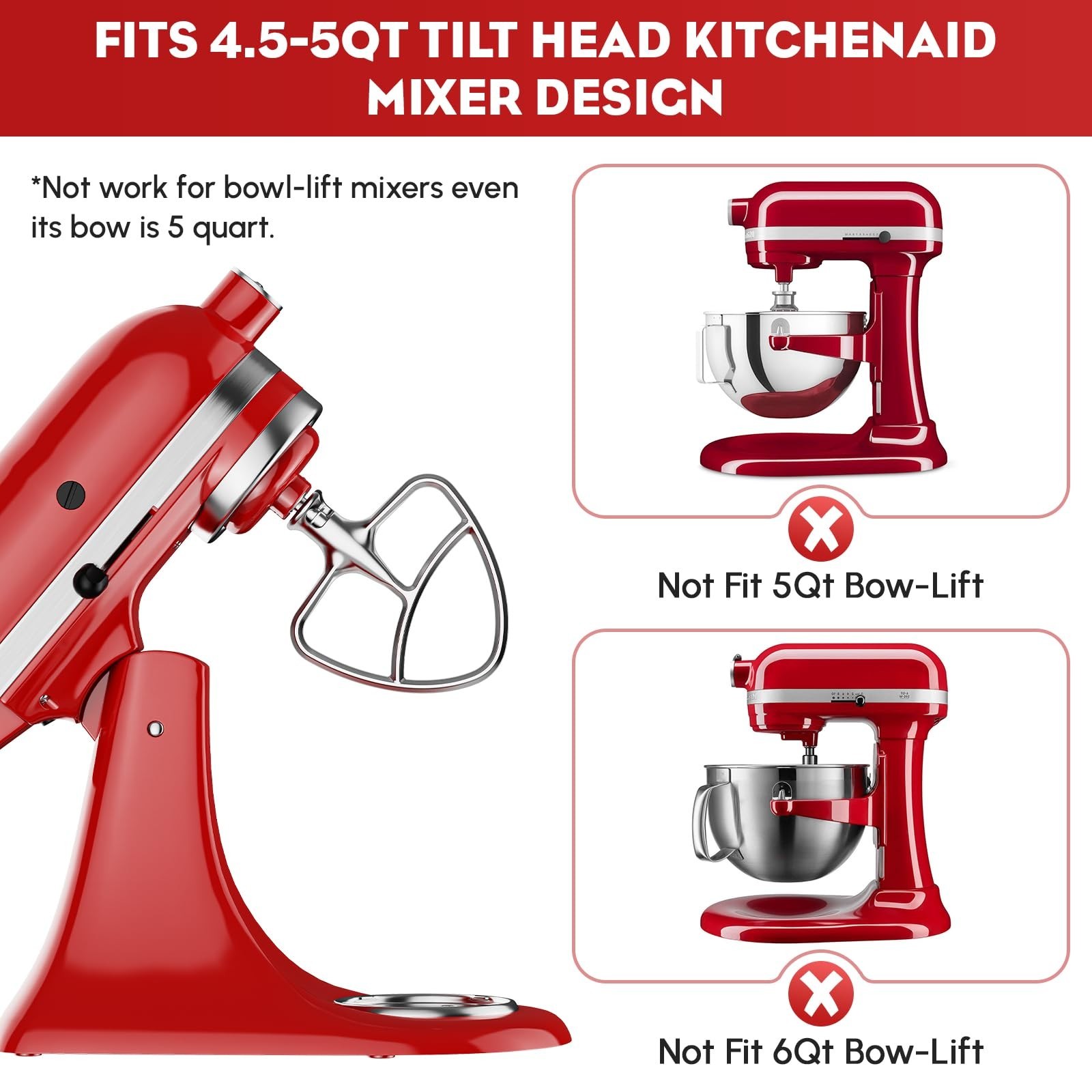 Stainless Steel Paddle Attachment for Kitchenaid Stand Mixer, Fits 4.5-5 quar…
