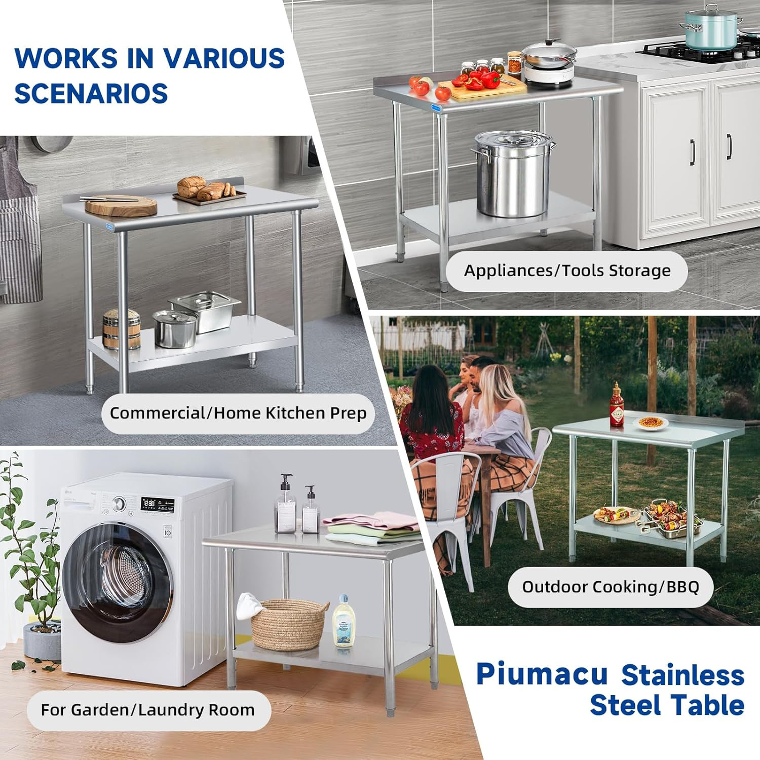 Stainless Steel Table for Prep & Work, Commercial Stainless Steel Prep Metal Tab