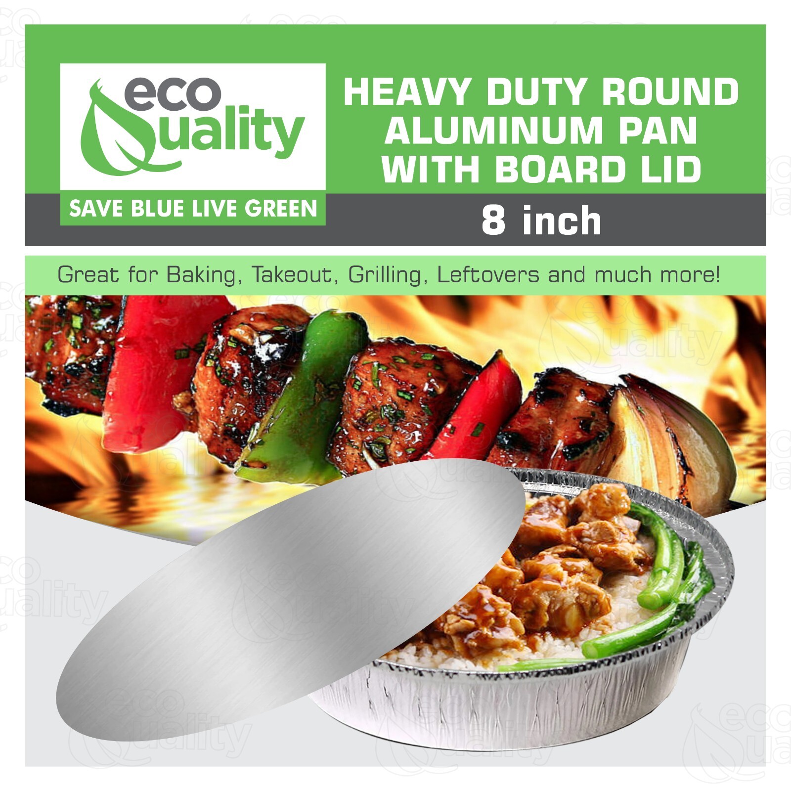 8″ Round Aluminum Disposable Foil Pans with Board Lids Meal Storage Baking 250pc