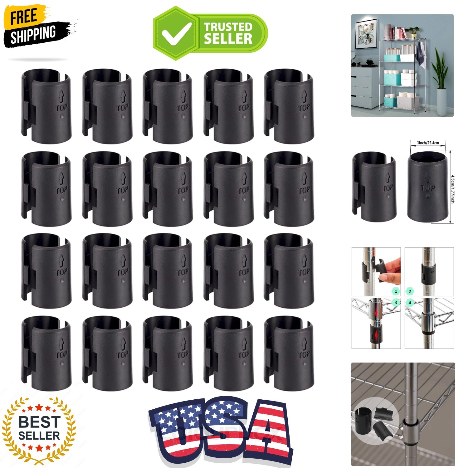 Wire Shelf Clips, Wire Shelving Shelf Lock Clips Replacements for 1″ Post Met…