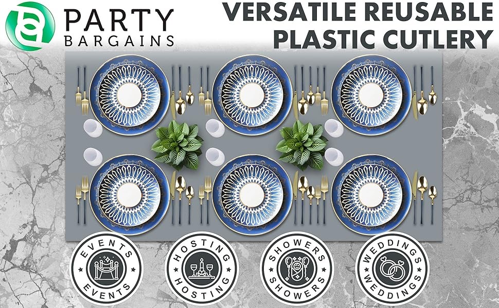 Disposable Plastic Navy Gold Dinner Knives, Infinity Modern Design Utensils, 40