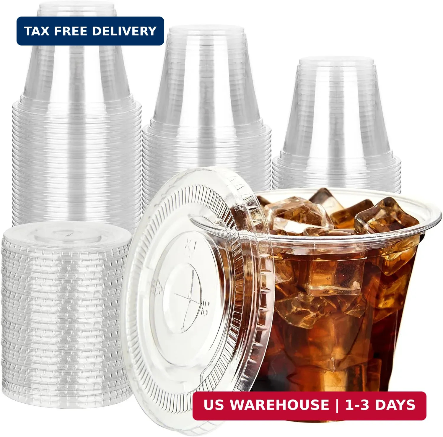 YEEHAW 9 oz 50 Pack Clear Plastic Cups with Flat Lids, Disposable Cups With Stra