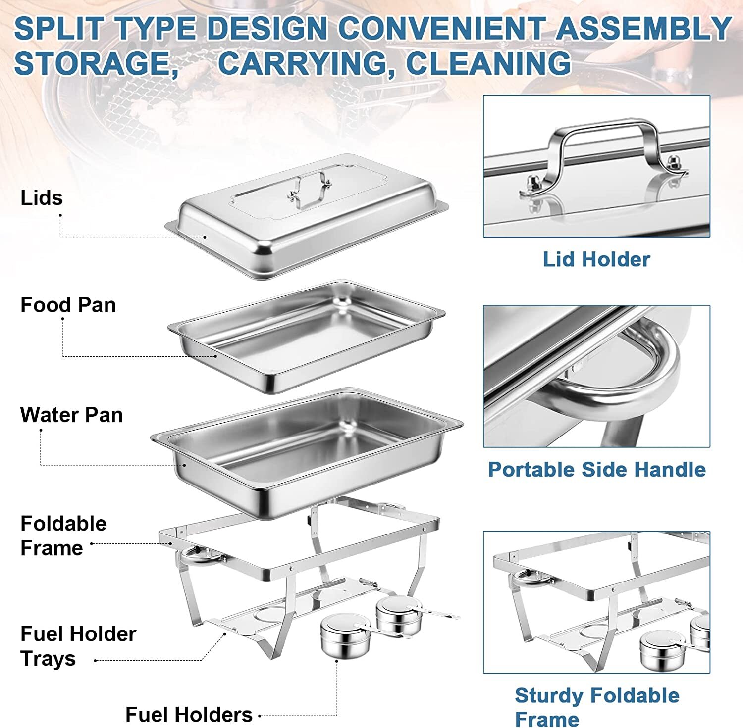 8QT 6 Pack Stainless Steel Chafer Chafing Dish Sets Catering Food Warmer