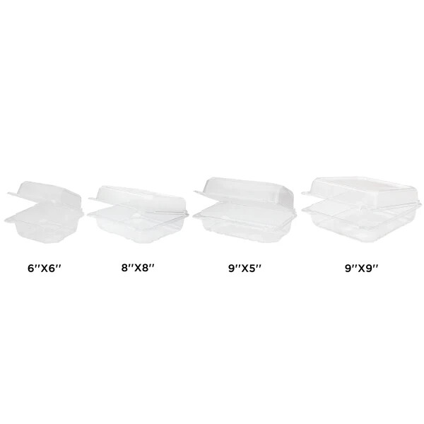Karat 8»x8» PET Plastic Hinged Containers – 250 ct, FP-HC88PET-1C