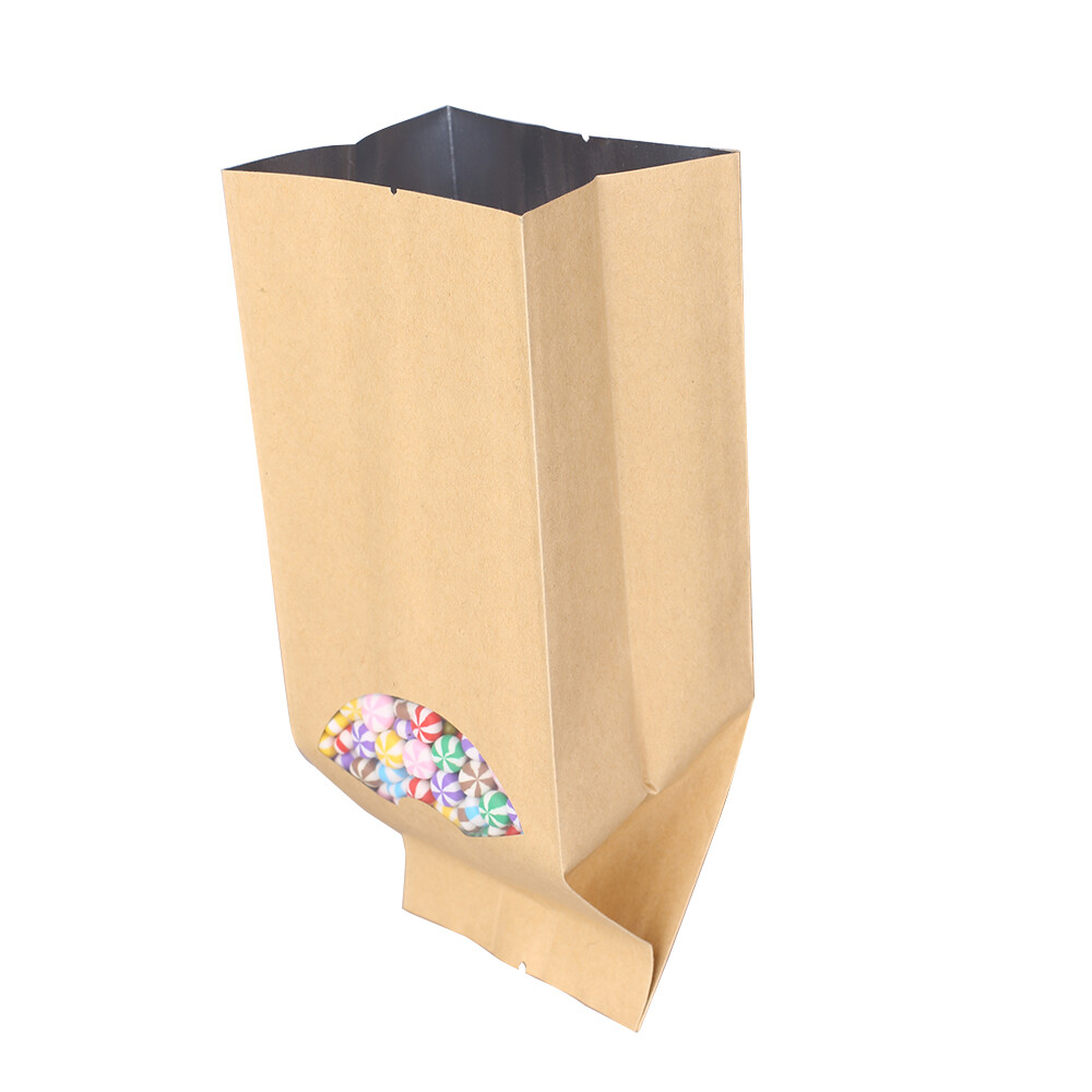 50/100 Brown Kraft Paper Mylar Foil Heat Sealable Bakery Side Gusset Window Bags