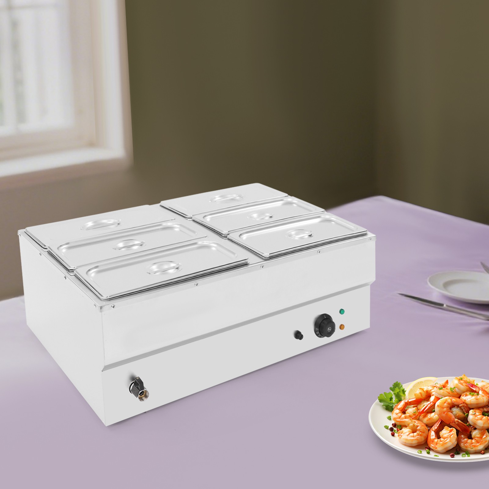 Stainless Steel Soup Warmer Electric Food Warmer 6-Pan Commercial Food Warmer